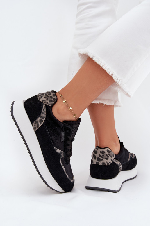 zamšādas  modeļa apavi  Big Star OO274A312 HI-POLY SYSTEM Melns ar leoparda kažokādas rakstu