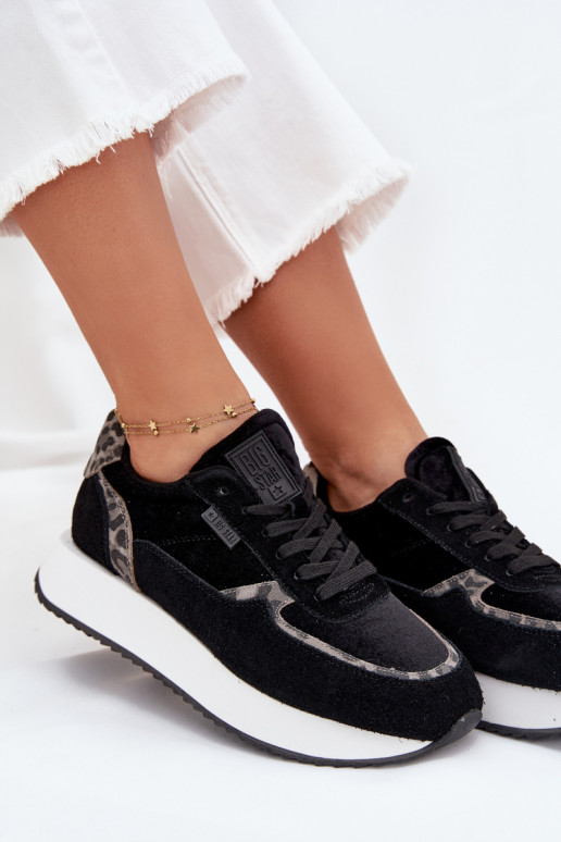 zamšādas  modeļa apavi  Big Star OO274A312 HI-POLY SYSTEM Melns ar leoparda kažokādas rakstu