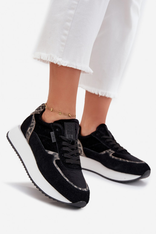 zamšādas  modeļa apavi  Big Star OO274A312 HI-POLY SYSTEM Melns ar leoparda kažokādas rakstu