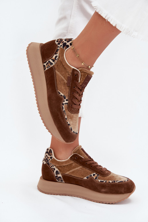 zamšādas  modeļa apavi  Big Star OO274A313 HI-POLY SYSTEM brūnas krāsas ar leoparda kažokādas rakstu