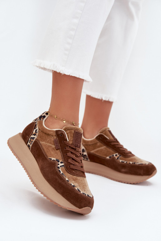 zamšādas  modeļa apavi  Big Star OO274A313 HI-POLY SYSTEM brūnas krāsas ar leoparda kažokādas rakstu