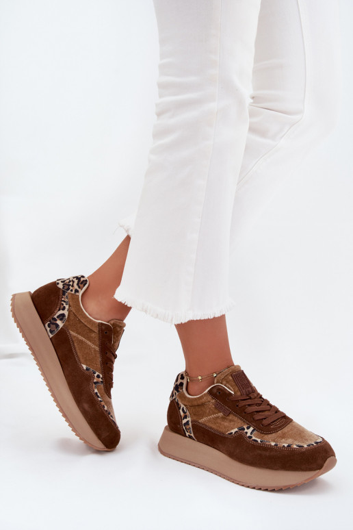 zamšādas  modeļa apavi  Big Star OO274A313 HI-POLY SYSTEM brūnas krāsas ar leoparda kažokādas rakstu