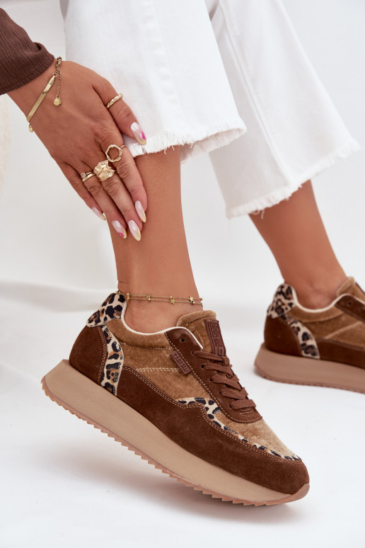 zamšādas  modeļa apavi  Big Star OO274A313 HI-POLY SYSTEM brūnas krāsas ar leoparda kažokādas rakstu