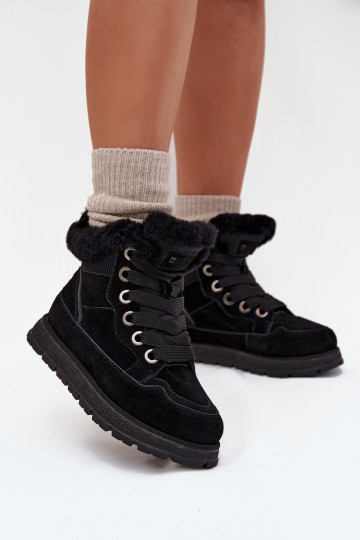 zamšādas sniega apavi apavi  ar platformu ar kažokādu Big Star SS274369 Melns 2