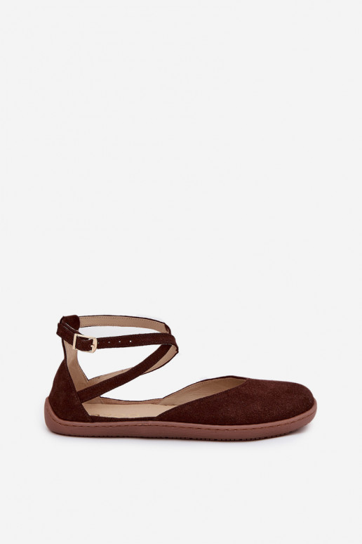 Zamšādas balerīnas  Barefoot Ar svītrām Zazoo 191 Czekoladowe Zamšādas balerīnas  Barefoot Ar svītrām Zazoo 191 Czekoladowe