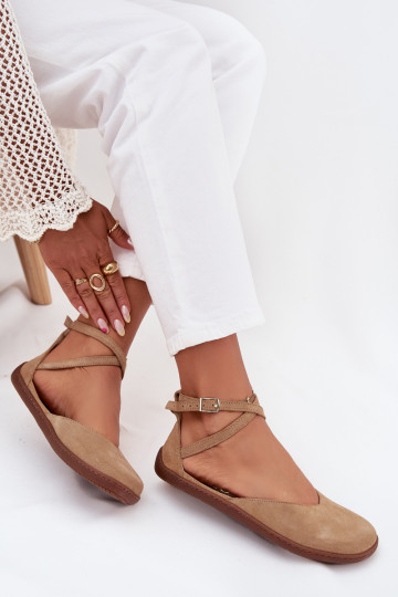 Zamšādas balerīnas  Barefoot Ar svītrām Zazoo 191 smilšu krāsas