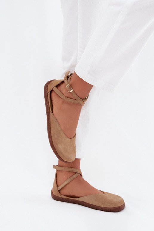 Zamšādas balerīnas  Barefoot Ar svītrām Zazoo 191 smilšu krāsas Zamšādas balerīnas  Barefoot Ar svītrām Zazoo 191 smilšu krāsas