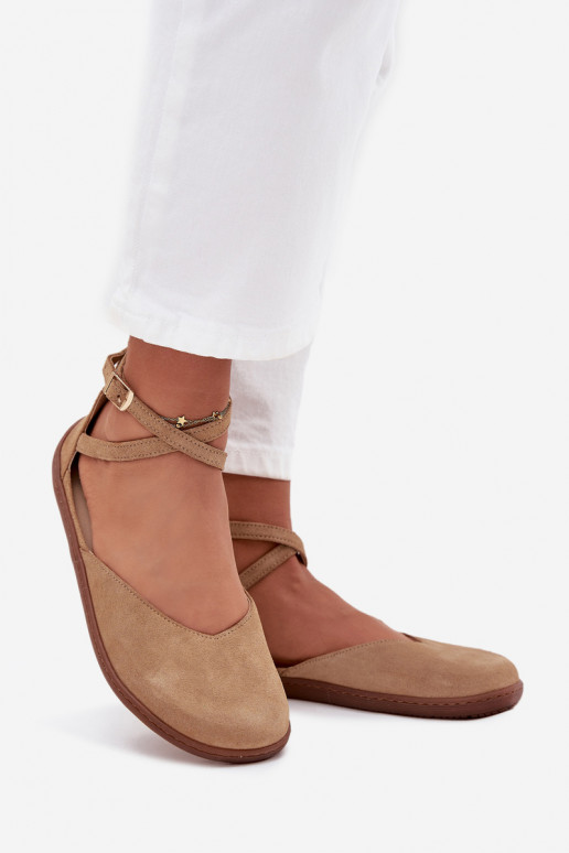 Zamšādas balerīnas  Barefoot Ar svītrām Zazoo 191 smilšu krāsas Zamšādas balerīnas  Barefoot Ar svītrām Zazoo 191 smilšu krāsas