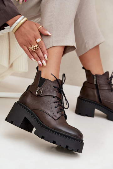 sieviešu zābaki   ar dekorētiem papēžiem siltināti Zazoo 60557 Czekoladowe