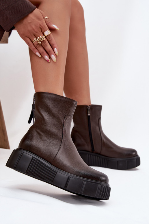 Zazoo 60369 Sieviešu puszābaki no dabīgas ādas ar platformu Czekoladowe