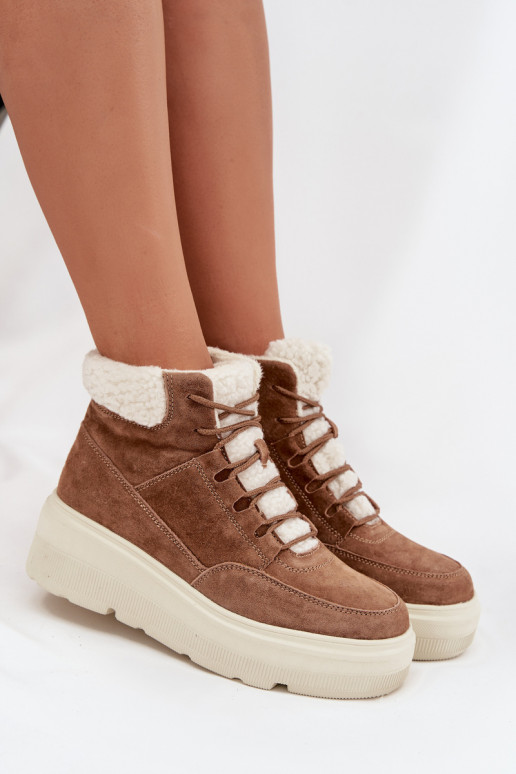 zamšādas sniega apavi  ar siltinājumu ar platformu Vinceza 95354 Camel
