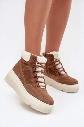 zamšādas sniega apavi  ar siltinājumu ar platformu Vinceza 95354 Camel 2