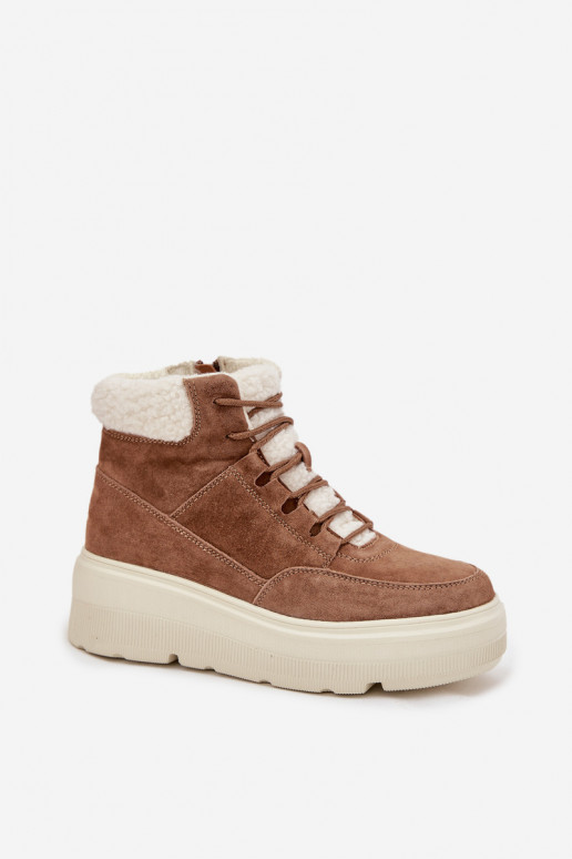 zamšādas sniega apavi  ar siltinājumu ar platformu Vinceza 95354 Camel