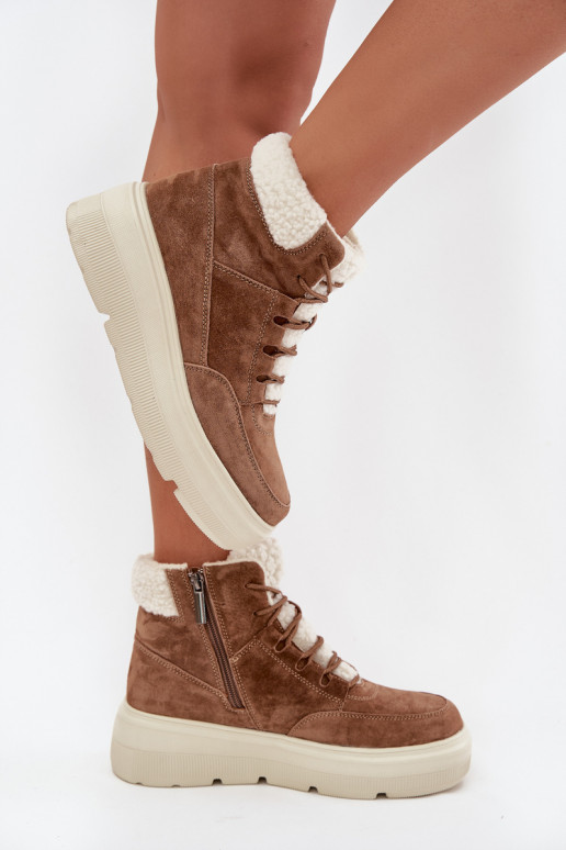 zamšādas sniega apavi  ar siltinājumu ar platformu Vinceza 95354 Camel
