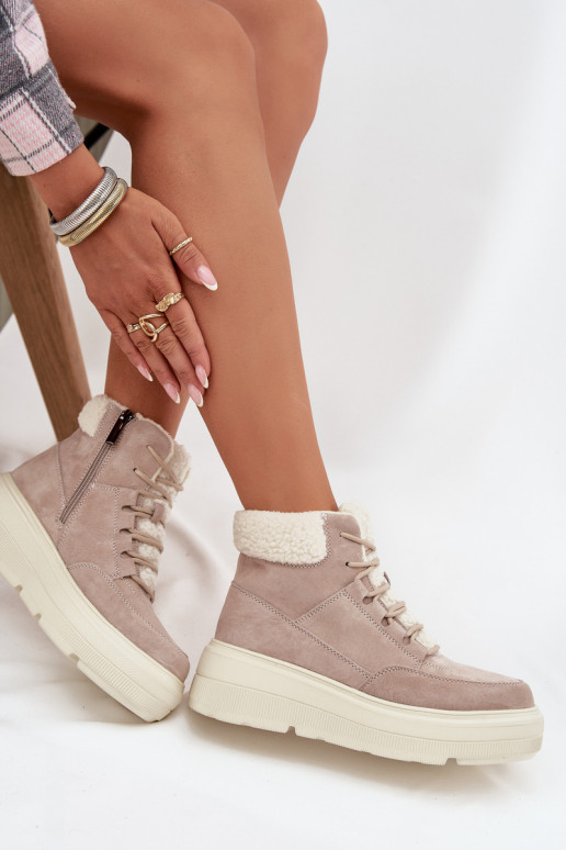 zamšādas sniega apavi  ar siltinājumu ar platformu Vinceza 95354 smilšu krāsas