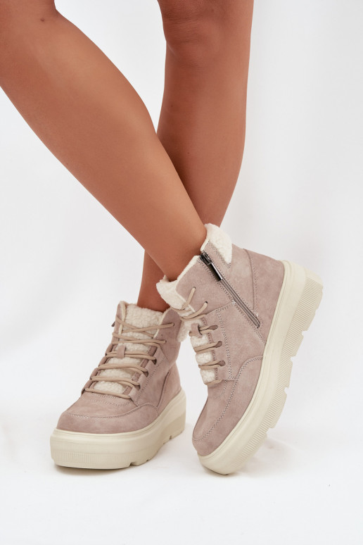 zamšādas sniega apavi  ar siltinājumu ar platformu Vinceza 95354 smilšu krāsas