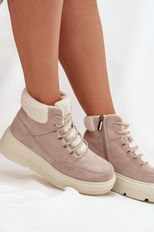 zamšādas sniega apavi  ar siltinājumu ar platformu Vinceza 95354 smilšu krāsas