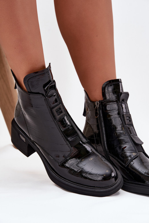 Laque sieviešu zābaki  Ar reljefu  Melns Lorenza