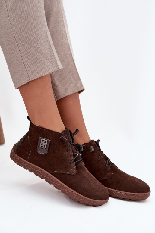 zamšādas apavi Barefoot   Detalem Zazoo 30072 Czekoladowe