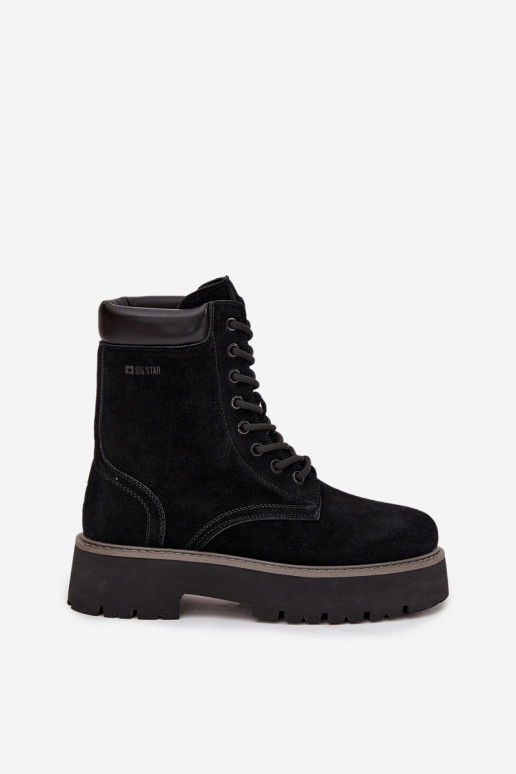 Zamšādas kurpes zābaki  šņorējami Big Star SS274791 Melns