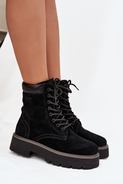 Zamšādas kurpes zābaki  šņorējami Big Star SS274791 Melns