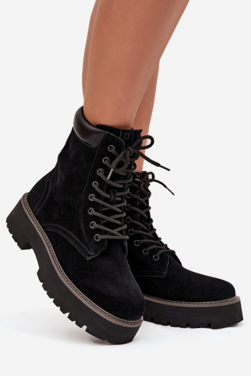 Zamšādas kurpes zābaki  šņorējami Big Star SS274791 Melns