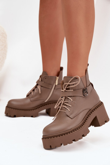 sieviešu zābaki   ar dekorētiem papēžiem siltināti Zazoo 60557 smilšu krāsas