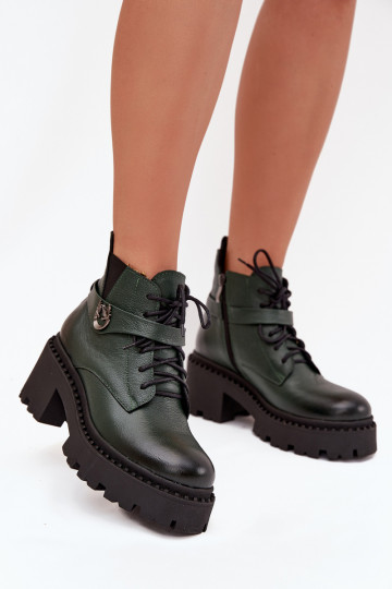 sieviešu zābaki   ar dekorētiem papēžiem siltināti Zazoo 60557 haki krāsas