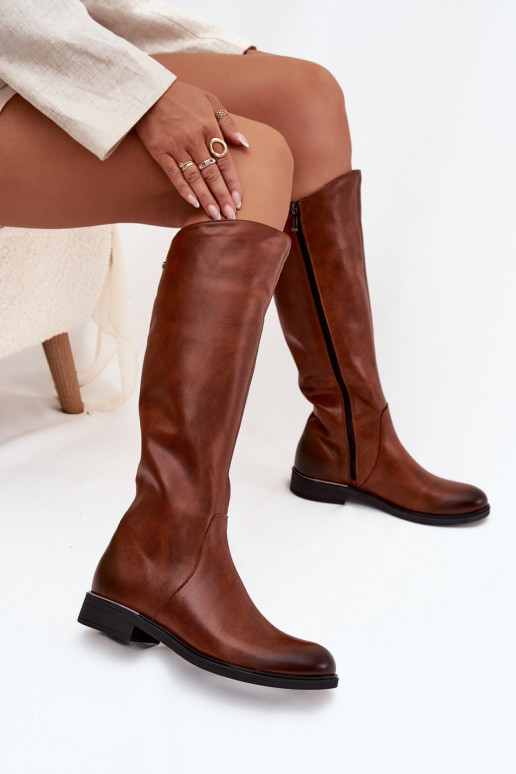   sieviešu garie zābaki ar platiem papēžiem siltināti Zazoo 70150 brūnas krāsas