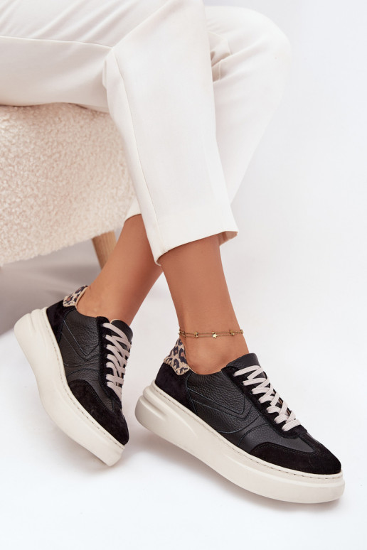    modeļa apavi  ar platformu ar leoparda kažokādas rakstu Zazoo N1263 Melns