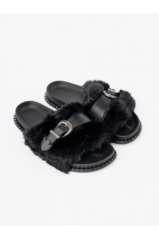 Čības z ekofutra z dekoracyjną klamrą