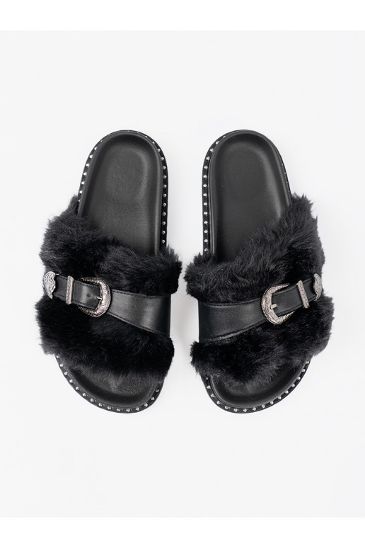 Čības z ekofutra z dekoracyjną klamrą