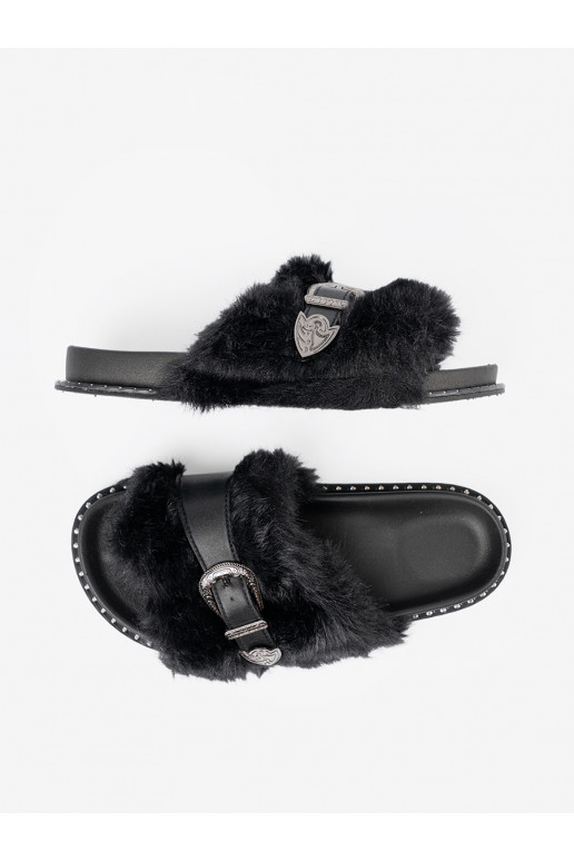 Čības z ekofutra z dekoracyjną klamrą