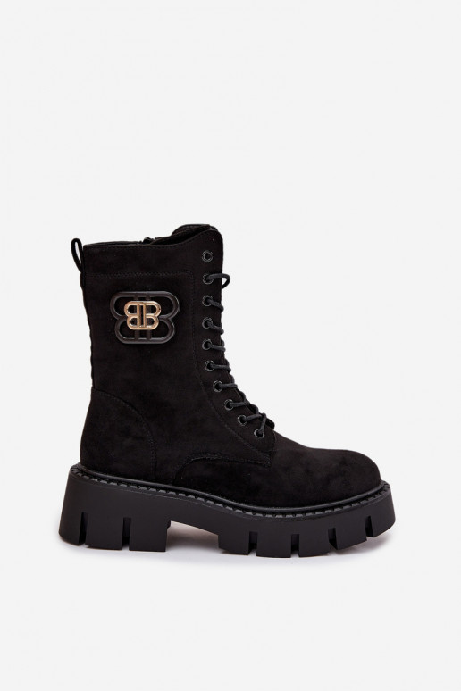 Siltināti zābaki un nokeri sievietēm ar ornamentiem melnā krāsā Melisse