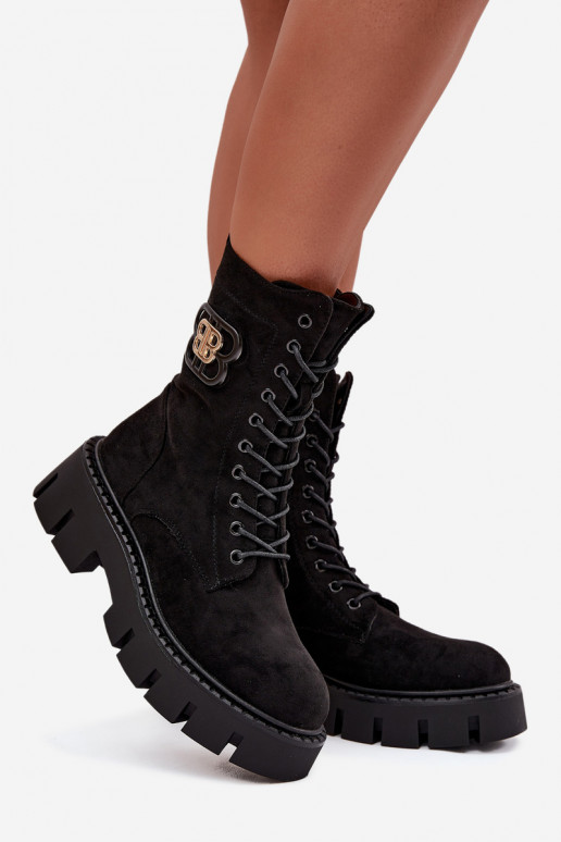 Siltināti zābaki un nokeri sievietēm ar ornamentiem melnā krāsā Melisse