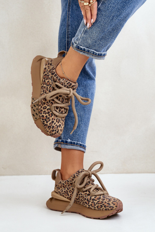 zamšādas  modeļa apavi  ar platformu Z Grubym m ar leoparda kažokādas rakstu Artiker 55C0135 brūnas krāsas