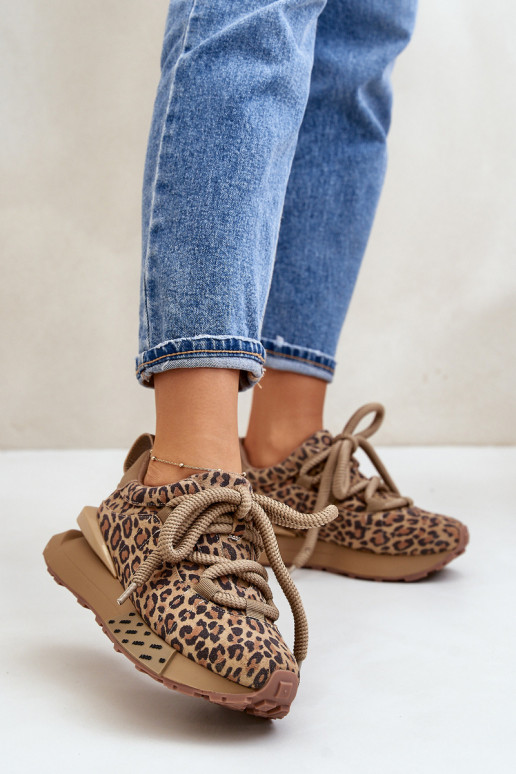 zamšādas  modeļa apavi  ar platformu Z Grubym m ar leoparda kažokādas rakstu Artiker 55C0135 brūnas krāsas