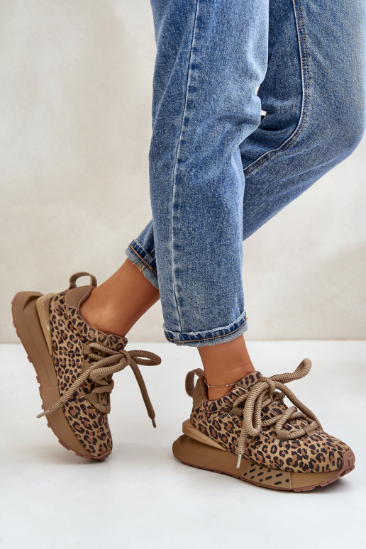 zamšādas  modeļa apavi  ar platformu Z Grubym m ar leoparda kažokādas rakstu Artiker 55C0135 brūnas krāsas