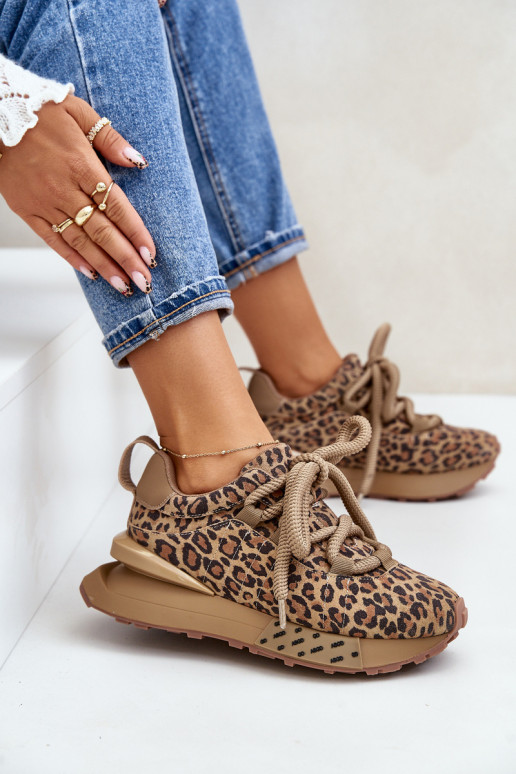 zamšādas  modeļa apavi  ar platformu Z Grubym m ar leoparda kažokādas rakstu Artiker 55C0135 brūnas krāsas