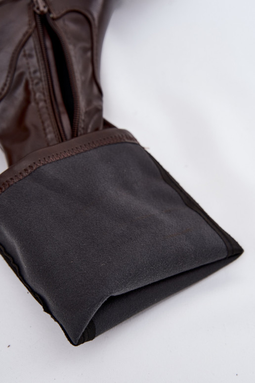 Sieviešu garie zābaki uz masīviem papēžiem un platformas, iekāpjamais modelis brūnā krāsā Florinne