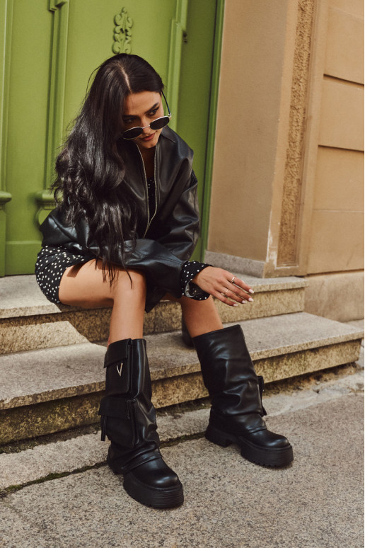 siltināti  sieviešu garie zābaki ar platformu  Melns Clarinda