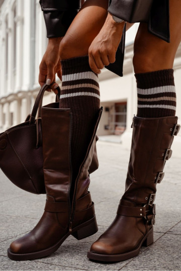 Podkolanówki Prążek Ar svītrām Czekoladowe