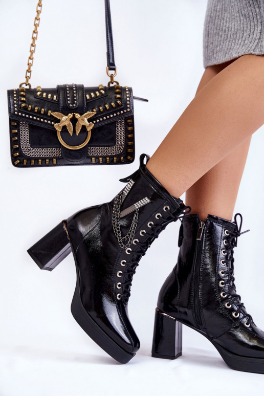 siltināti sieviešu zābaki ar ornamentiem Melns Malta  siltināti sieviešu zābaki ar ornamentiem Melns Malta