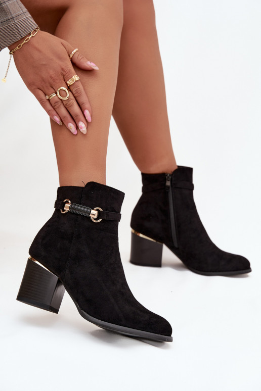 Sieviešu puszābaki siltināti ar papēdi ar dekorētiem papēžiem Melns Galissa