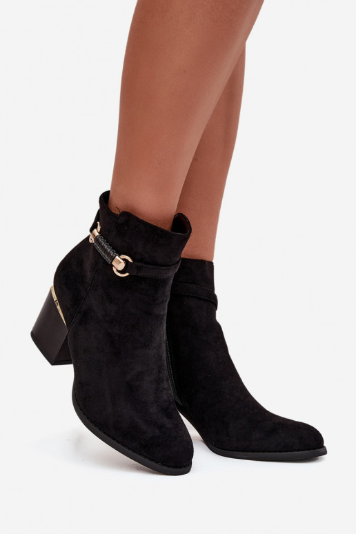 Sieviešu puszābaki siltināti ar papēdi ar dekorētiem papēžiem Melns Galissa