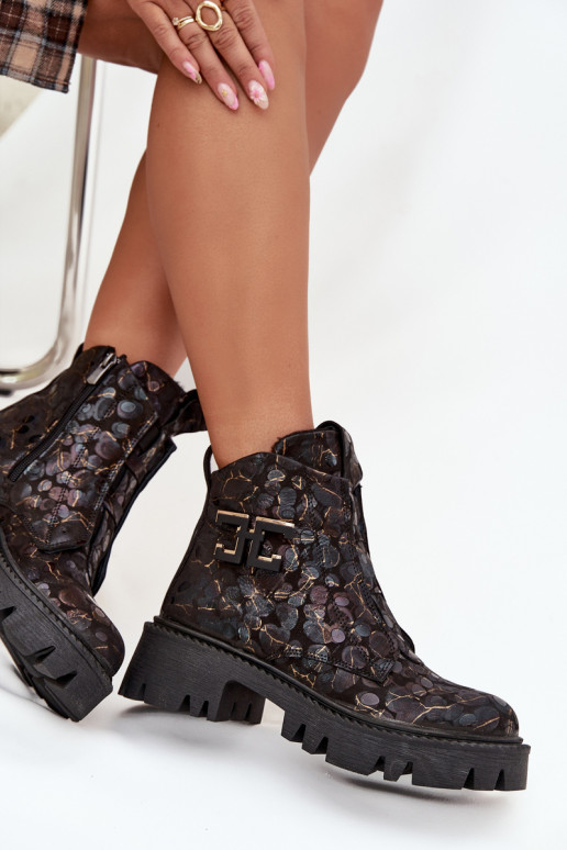 sieviešu zābaki  ar ornamentiem siltināti Artiker 57C2084 -Zelta krāsas