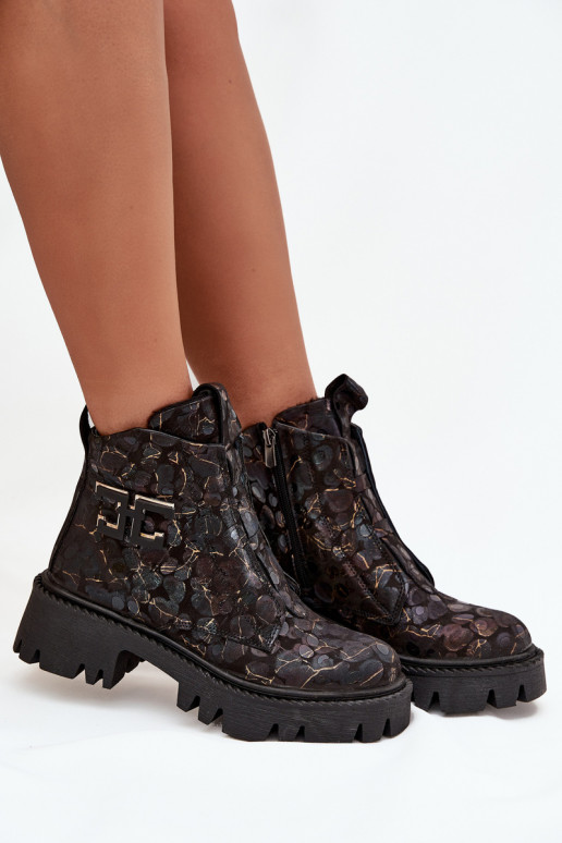 sieviešu zābaki  ar ornamentiem siltināti Artiker 57C2084 -Zelta krāsas