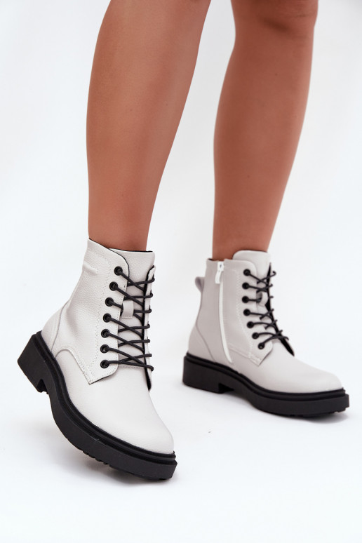 siltināti Sieviešu puszābaki Z Naturalnej Skóry Sergio Leone BT25248-S baltas krāsas