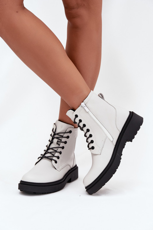 siltināti Sieviešu puszābaki Z Naturalnej Skóry Sergio Leone BT25248-S baltas krāsas