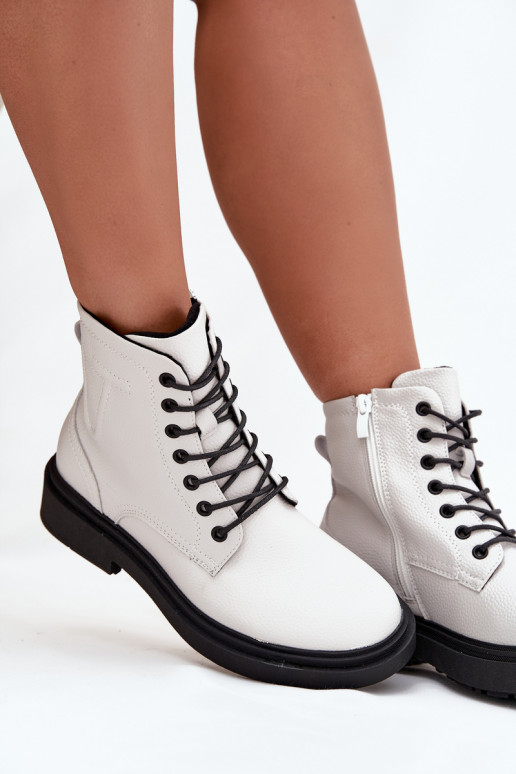 siltināti Sieviešu puszābaki Z Naturalnej Skóry Sergio Leone BT25248-S baltas krāsas